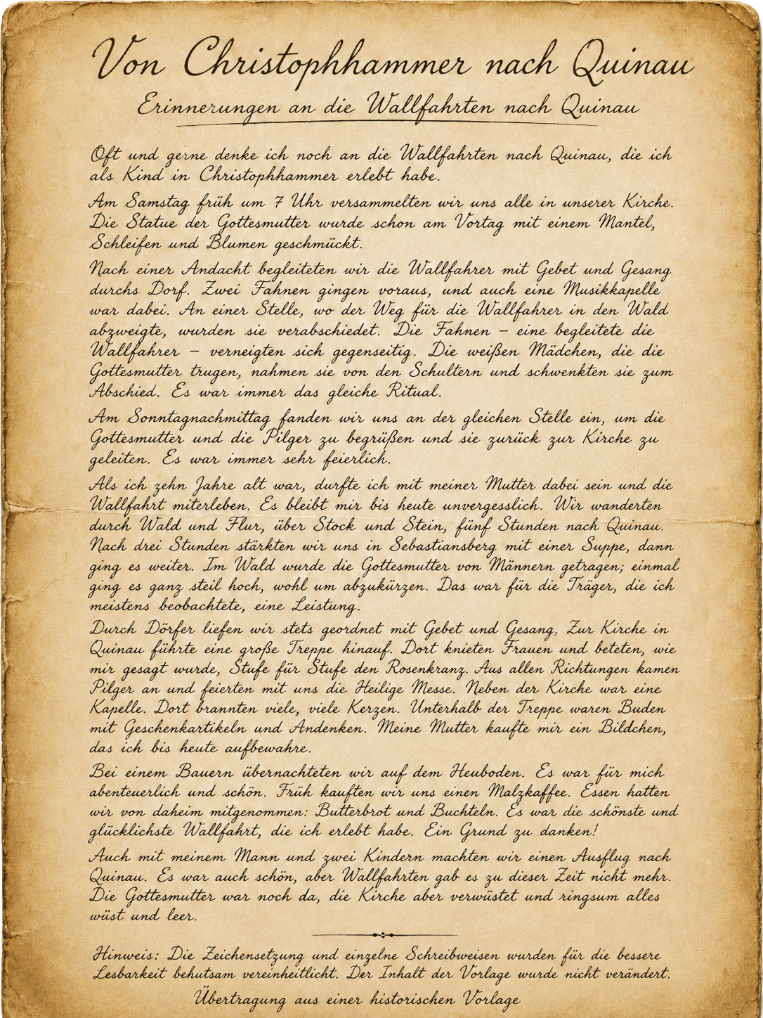 Originaltext der Erinnerungen von Theresia Dick